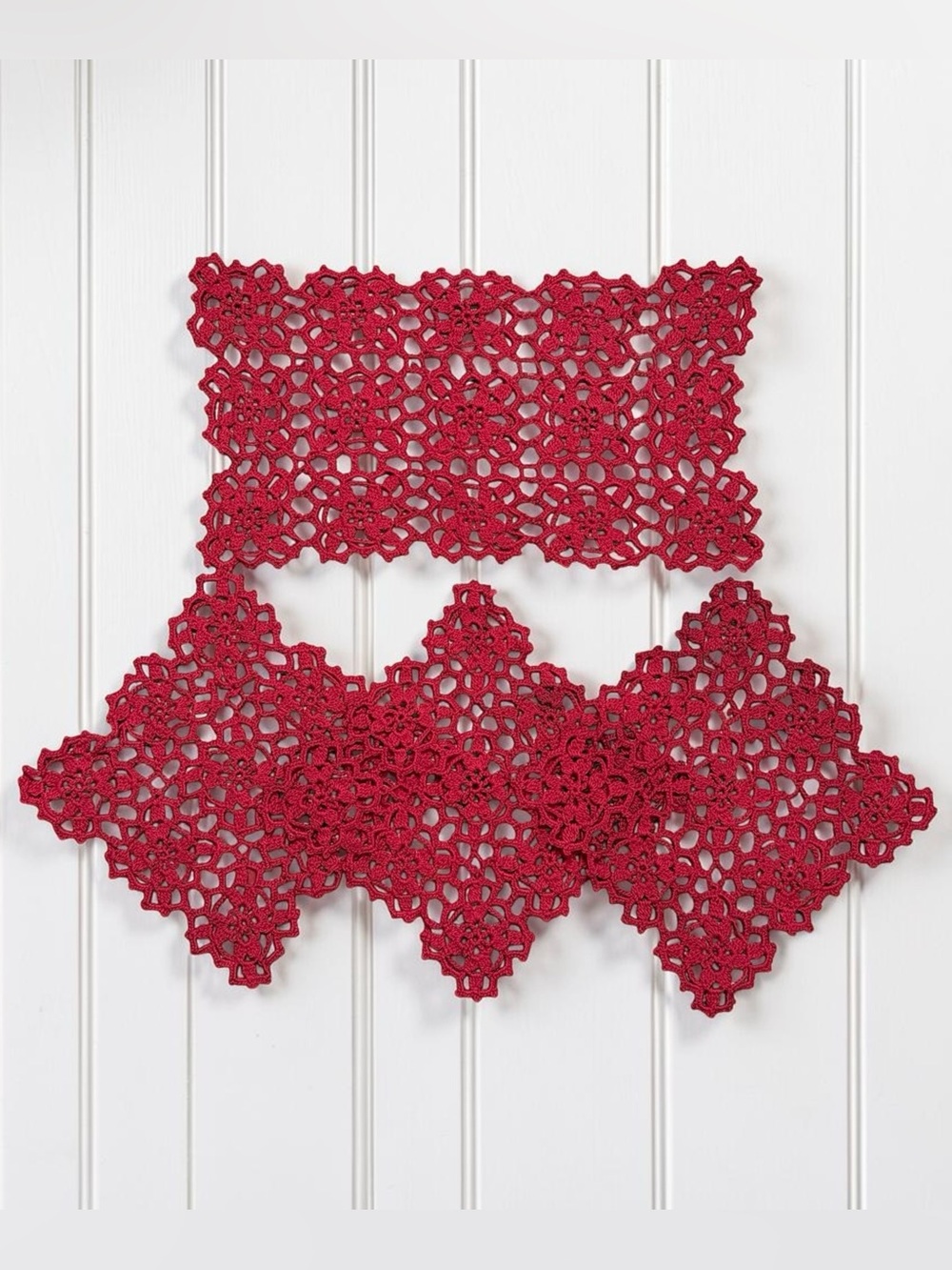 4 Red Crochet Doilies Floral Lace Doily